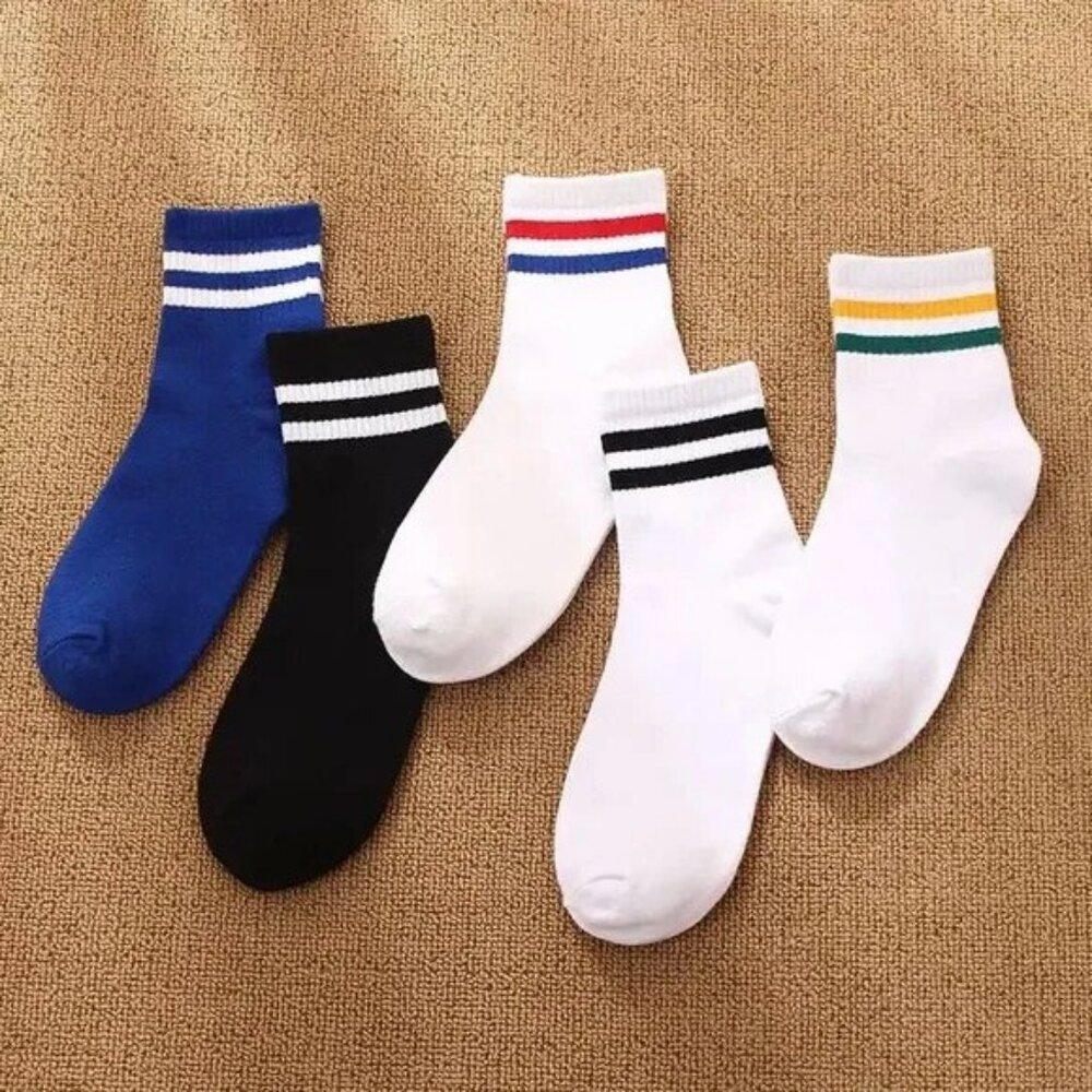 Striped Ankle Socks Set - Blue, Black, White